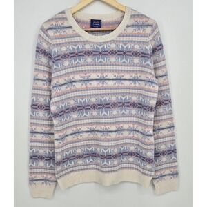 Vintage womens L wool-blend pastel Fair Isle sweater snowflake pattern pink blue